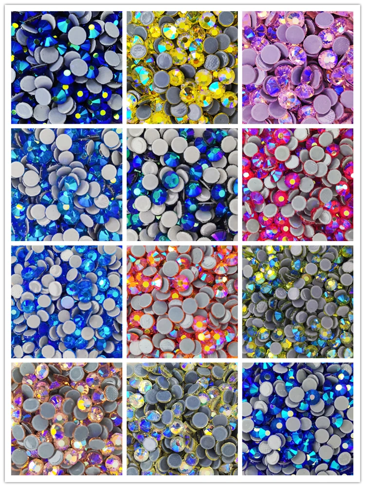 All Size Color AB Top Quality Crystal Glass Super Bright Hot Fix Rhinestone Strass Hotfix Iron On Rhinestones for Fabric Garment