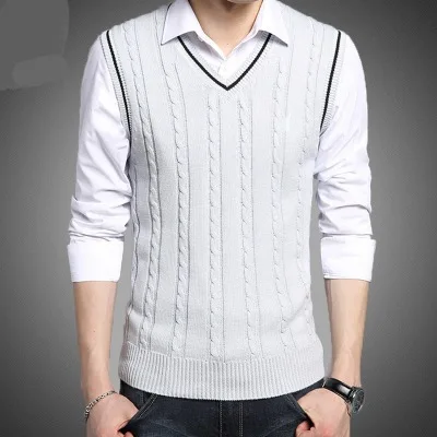 

MRMT 2024 Brand Men's Knit Vest Solid Color Vest for Male Sleeveless V-neck Sweater Tops Vest