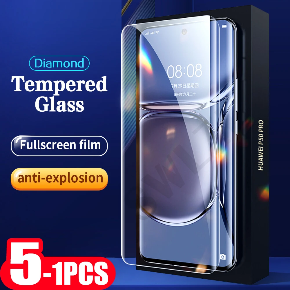 5-1Pcs Tempered Glass for Huawei P50 P40 pro plus Screen Protector P30 lite E P20 Glass phone protective film smartphone