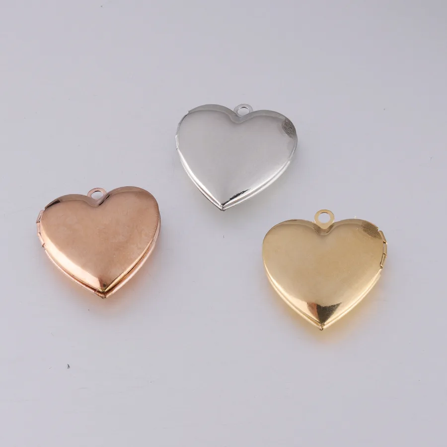 100% Stainless Steel Heart Photo Locket Pendant 25mm DIY Metal Photo Picture Locket Jewelry Finding 10Pcs