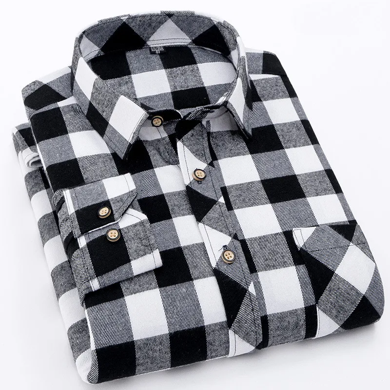 

Red Flannel Plaid Shirt Men 2024 Fashion Dress Men shirt Casual Warm Soft Long Sleeve Shirts camiseta masculina chemise homme