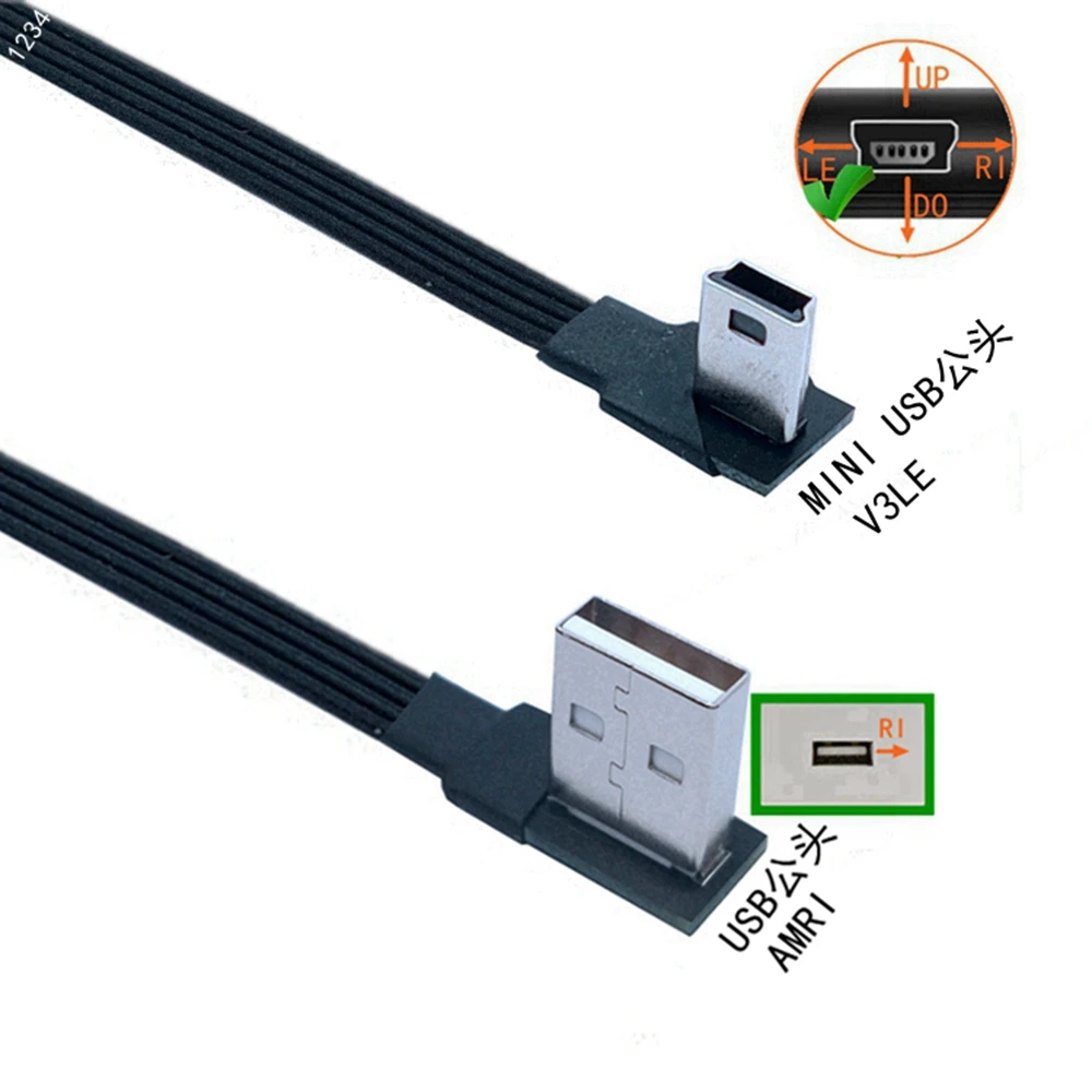 Kabel do transmisji danych USB A męski na Mini USB B 5Pin męski 90 stopni MP3/lewy/Adapter kątowy Charge Sync 0.25M 0.5M1M