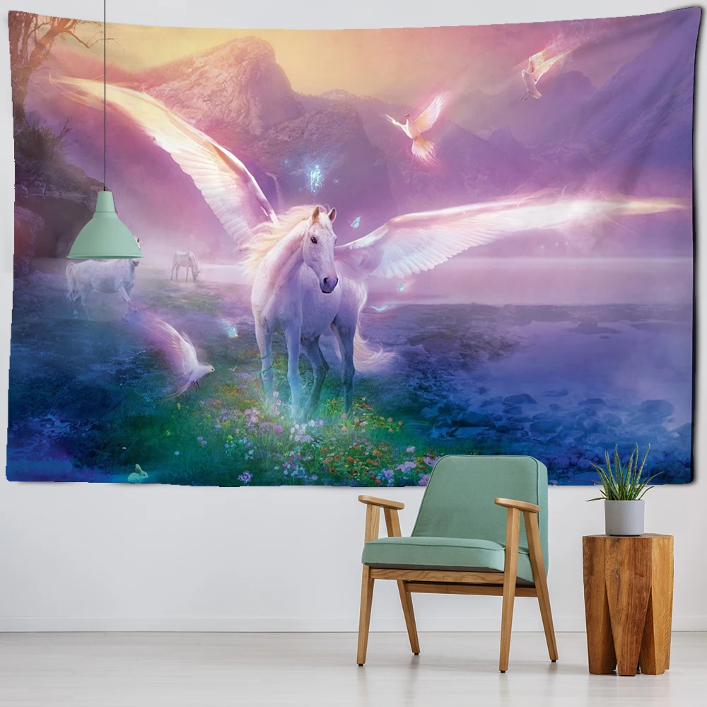 Sacred Horse Pegasus Decoration Tapestry Wall Hanging Background Cloth Christmas Psychedelic Wall Carpet Camping Tent Travel