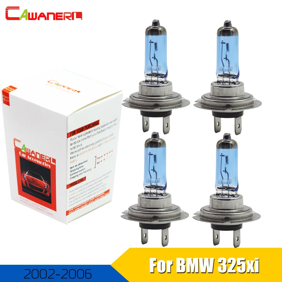 Cawanerl 2 Pair 100W H7 Car Halogen Bulb Headlight Light High Low Beam 4300K For BMW 325xi Sedan Wagon 2002-2006