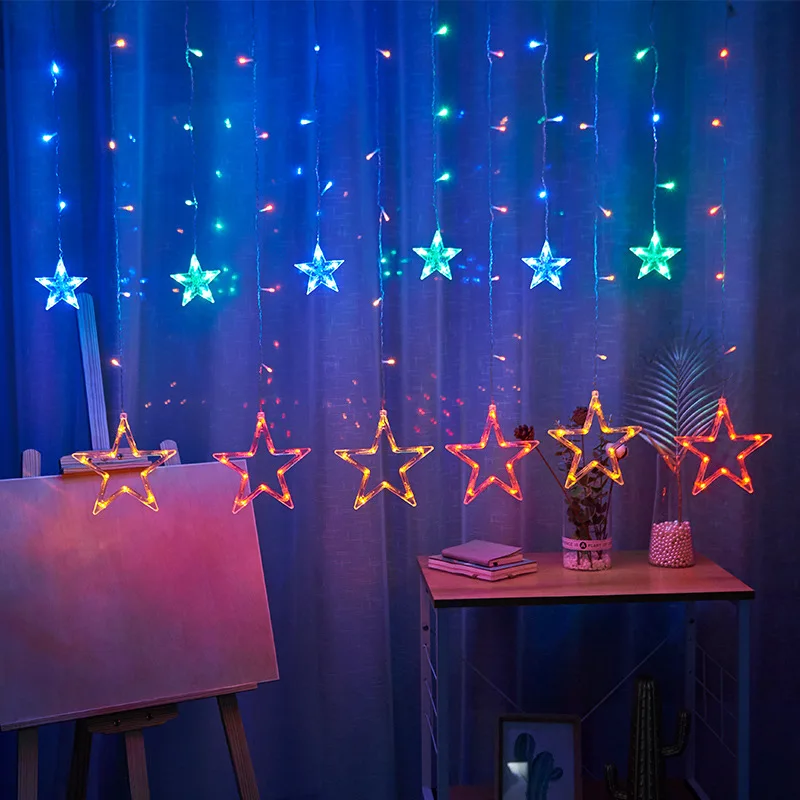 Imagem -03 - Led Solar Meteor Shower Curtain Lamp Estrelas Lua Guirlanda Férias Strip Light ao ar Livre Fairy Lights Decoração do Natal 35 m