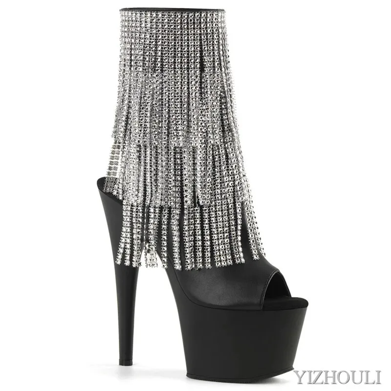 

17cm heels, low-heeled boots for dinner, 7in high heels with matte black upper, ankle boots for nightclub pole dancing