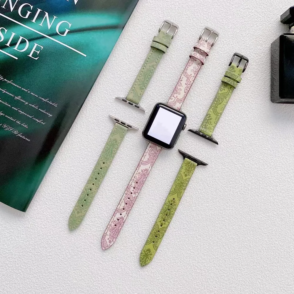 Tali Wanita Gaya Kasual untuk Apple Watch Seri SE7 6 5 4 3 2 1 44Mm 40/42Mm untuk Iwatch 38Mm 45Mm 41Mm Tali Kulit Hijau Korea