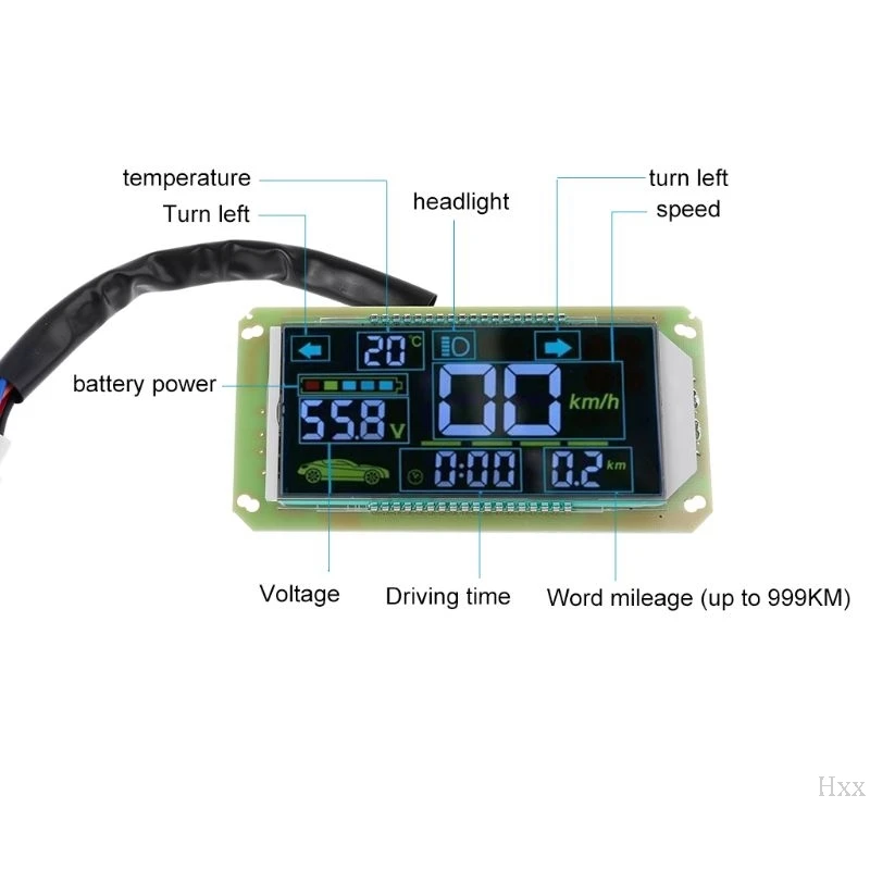 Multifunction Voltmeter Thermometer Speed for Electric Bicycle 48V60V72V