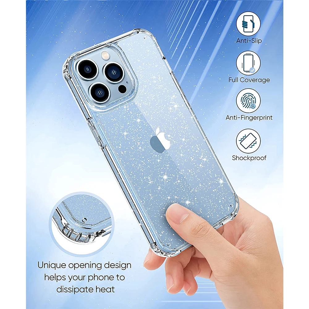 Luxury Glitter Clear Phone Case For iPhone 17 Air 16 16E 15 13 Pro Max 14 Plus 12 Mini 11 XS 8 SE 2022 2020 16Pro Silicone Cover - náhled 2