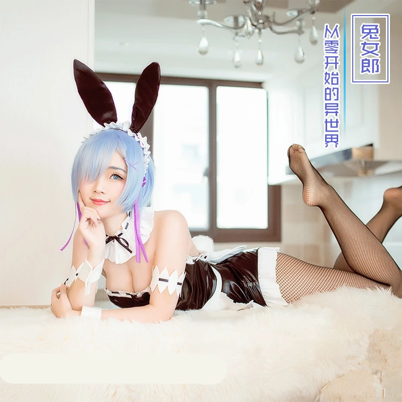

Anime Re:Life in a different world from zero Ram Rem Lovely Sexy Bunny Girl Cosplay Costume Women Maid Dress H