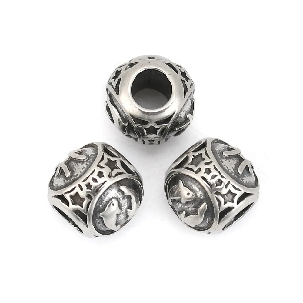 Doreen Box 304 Stainless Steel Sign Of Constellations Series Spacer Beads Silver Color Beads 10mm Dia., Hole: Approx 4.3mm, 1 PC