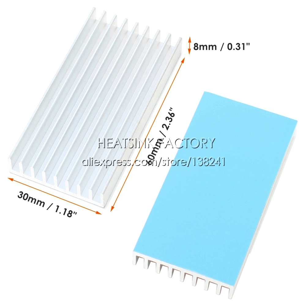 HEATSINK FACTORY Silver 60*30*8mm Heatsink Aluminum Heat Sink Radiator Cooler With Thermal Pad