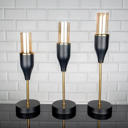 Marrlife Black Goblet Candlestick 3'lü Set