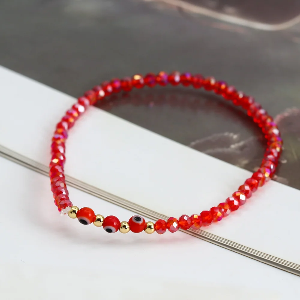 Lucky Eye Multi Color Crystal Bead Strand Bracelet Adjustable Turkish Evil Eye Bead Bracelet for Women Girls Jewelry BE411