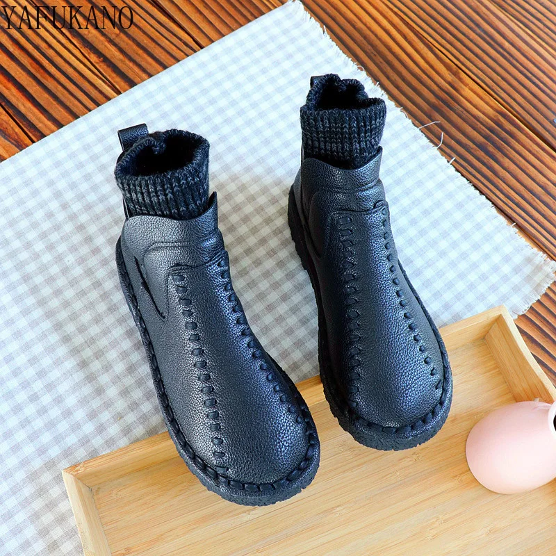 Literary Retro Flat Ankle Boots Mori Girl Plus Velvet Womens Boots Harajuku Style Women Boots Handmade Soft Bottom Casual Shoes