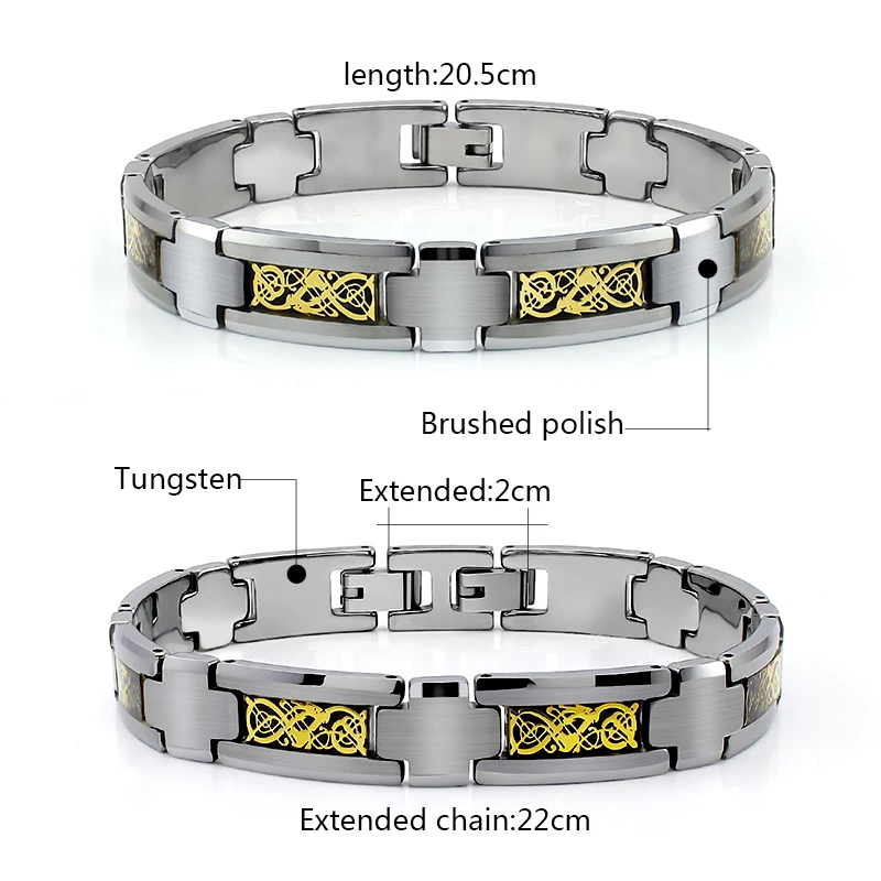 Fashion Cross Link Tungsten Bracelet Mens Jewelry Anti Scratch Golden Dragon Design Tungsten Bracelets Extension Lock Available