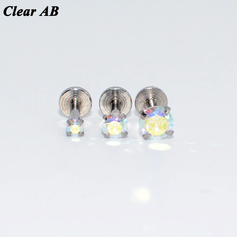 1PC Internally Threaded  Prong Round Opal Zircon with flat bottom Labret  Stud Ear Tragus Cartilage Earring Lip Ring Piercing