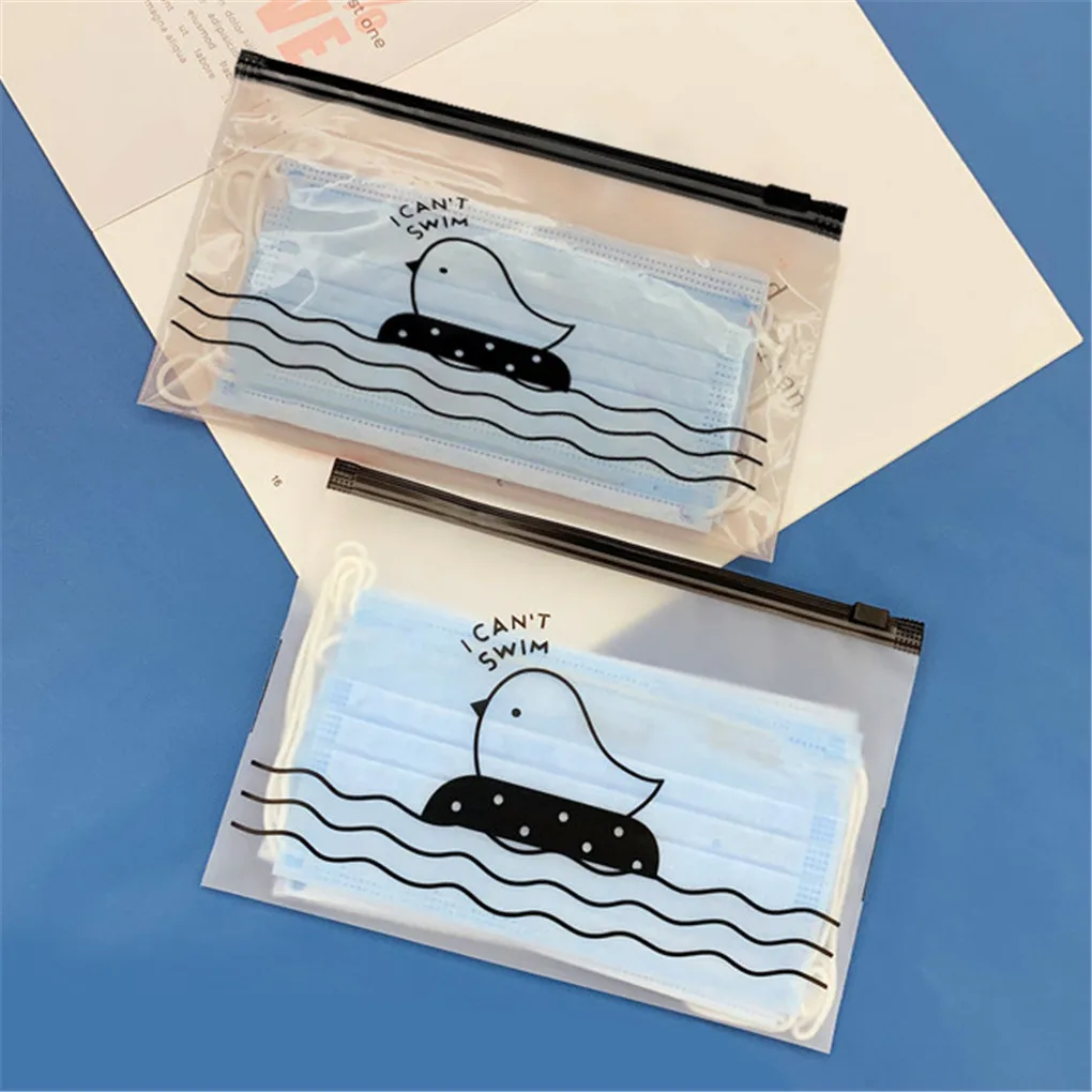 10pcs Cartoon Swim Zip Lock Plastic Masks Bags Dust-Proof Transparent Pencil Makeup Storage Bag Home Office Travel Organizer