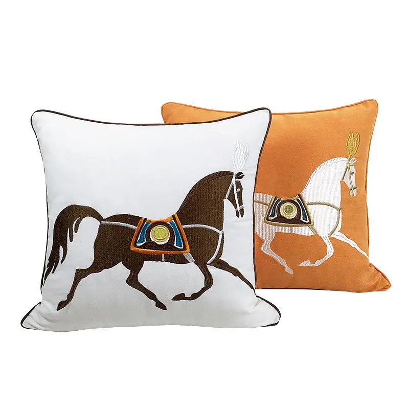 Croker Horse Design Embroidered Horse Sofa Cushion Cover Pillowslip Pillowcase without core Home Bedroom Car  Backrest Cover