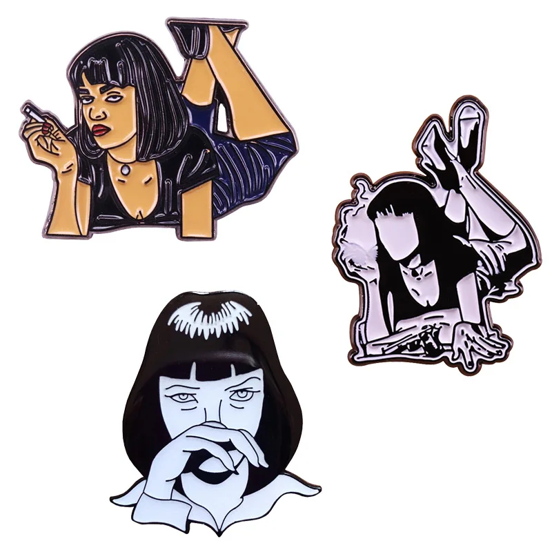 Mia Wallace enamel pin pulp magazines and hardboiled crime novels inspired brooch