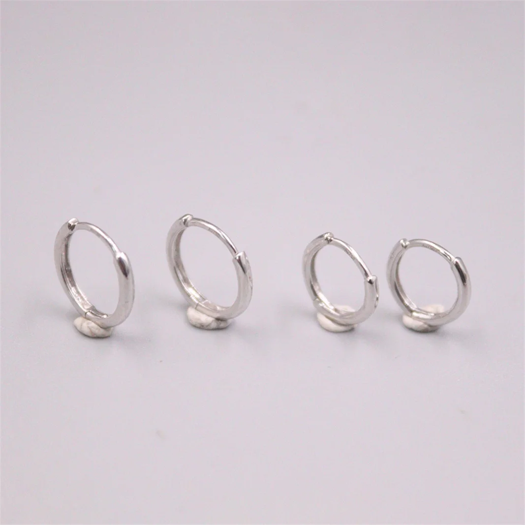 1 Pair New Solid Pure 18K White Gold Earrings Women 1.5mmW Smooth Hoop Earrings 0.7-1.1g