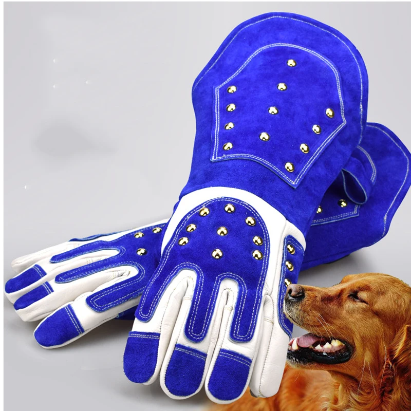 Anti-dog Bite Gloves Cat Catch Snake Pet Gloves Cowhide Thick Rivet Training Animal Durable Protective Gloves