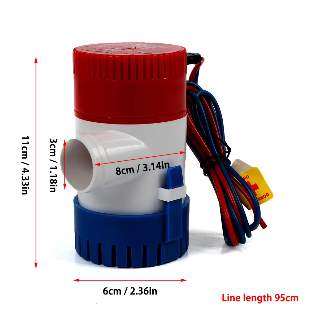 보트 빌지 펌프 전기 해양 잠수정 물 섬프 펌프, 보트용 플로트 스위치 포함, 12V, 1100GPH