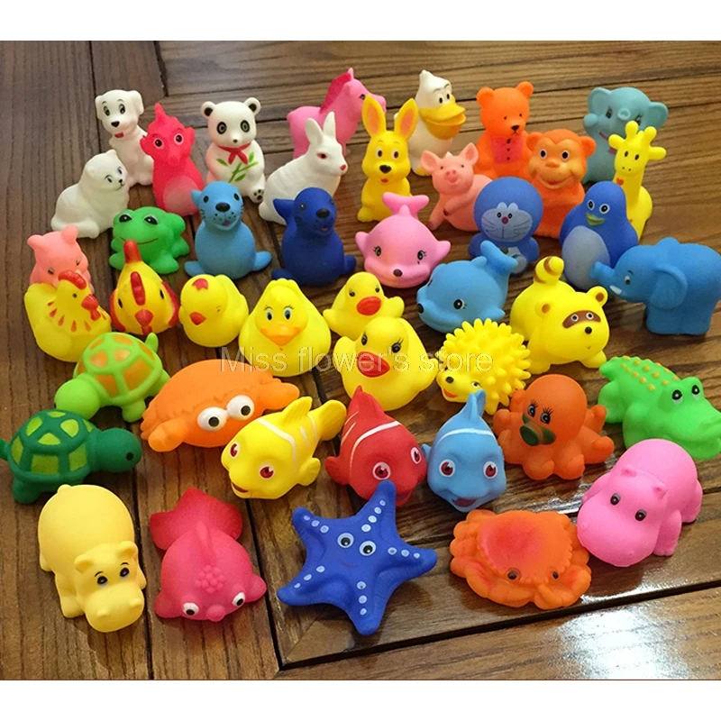 Soft Cute Animals Kids Toy Rubber Float Sqeeze Sound Baby Wash Bath Swimming Play Dog Cat Toys