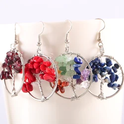 Natural Stone Red Coral For Women Tree of Life Dangle Earrings