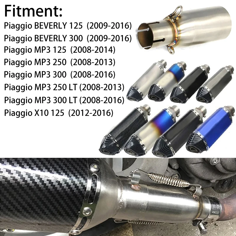 

For Piaggio BEVERLY 125 300 MP3 125 250 300 LT X10 2008-2016 Motorcycle Exhaust Pipe middle Link Pipe Motocross Muffler Tube