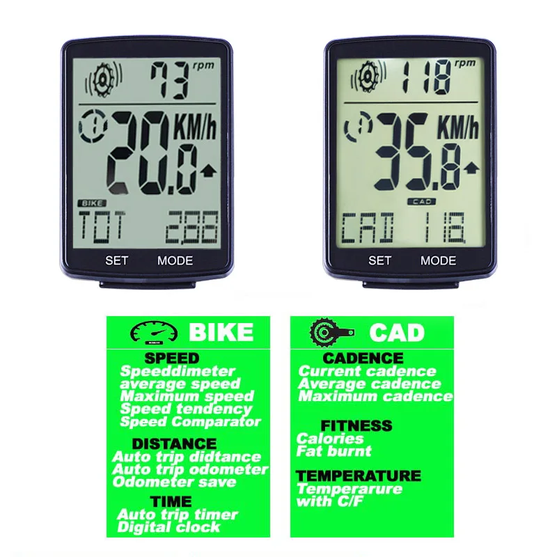 Wireless Cadence bike Speedometer 2-in-1 Bicycle  Computer 2.8-inch Large- screen LED Digital Odometer MTB Code Tabl Accessories