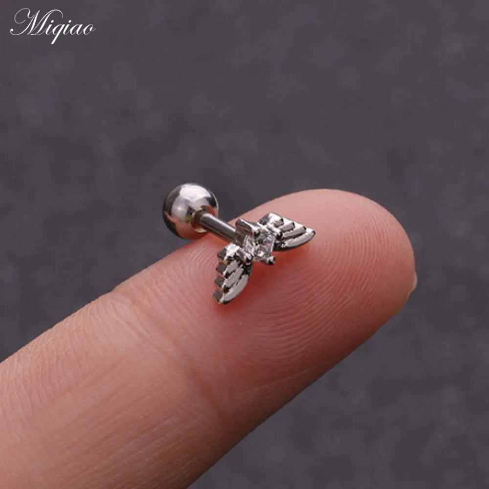 Miqiao 2pcs Explosive Stainless Steel Flower Geometric Moon Earrings Body Exquisite Piercing Jewelry