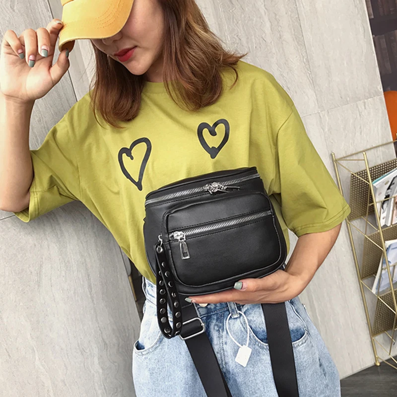 New Arrival Rivet Outdoor Shoulder Bags Female Crossbody Small PU Leather Bag Multifunction Handbag for Women Black Purse