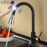 Black Chrome Kitchen Faucet SDSN Pull Out Sensor Kitchen Faucet Smart Touch Control Kitchen Faucets Black Chrome Touch Faucets