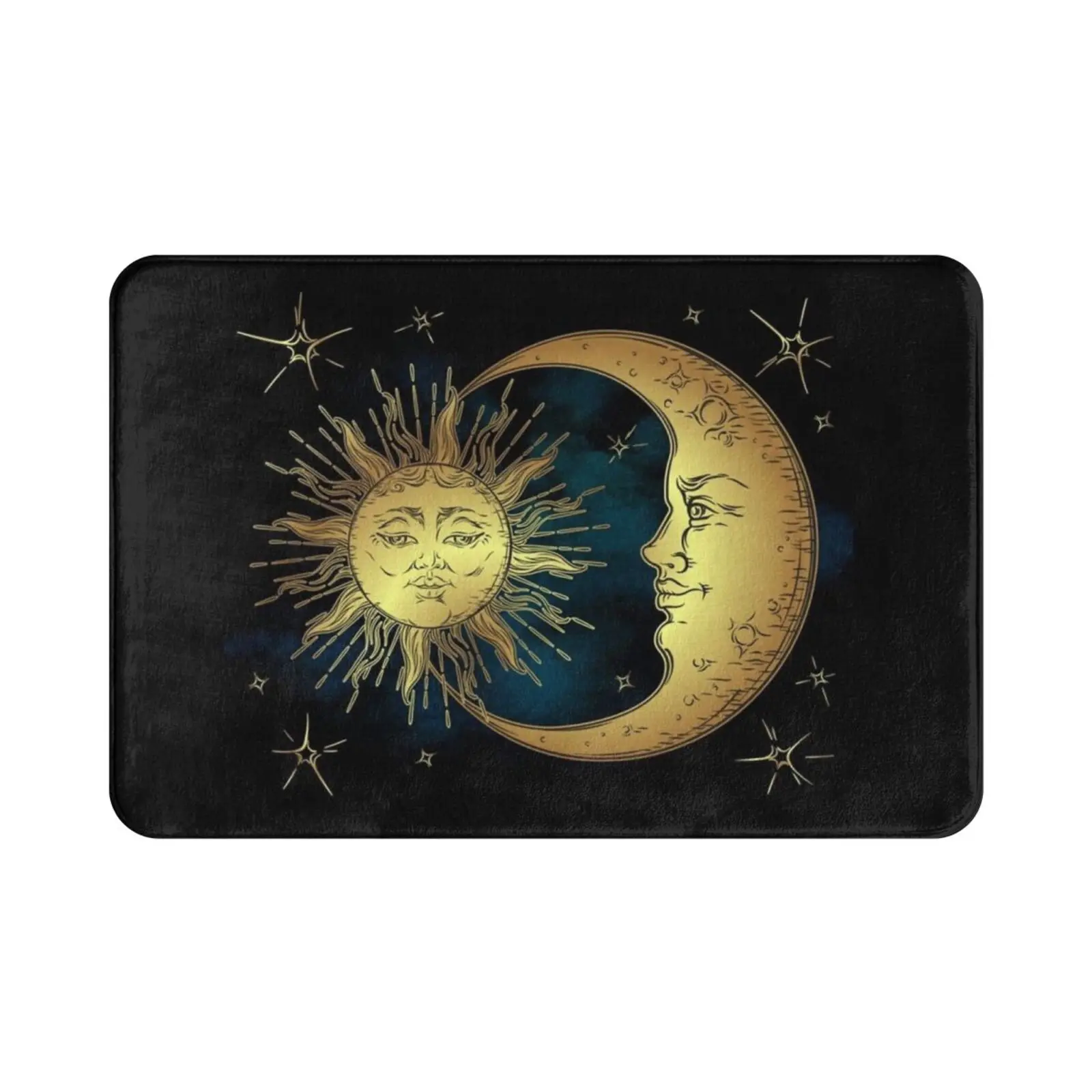 The Sun , Moon And Stars Carpet Mat Rug Cushion Soft Non-Slip Sun Moon Stars Night Sky Celestial Mystic Gold Magical