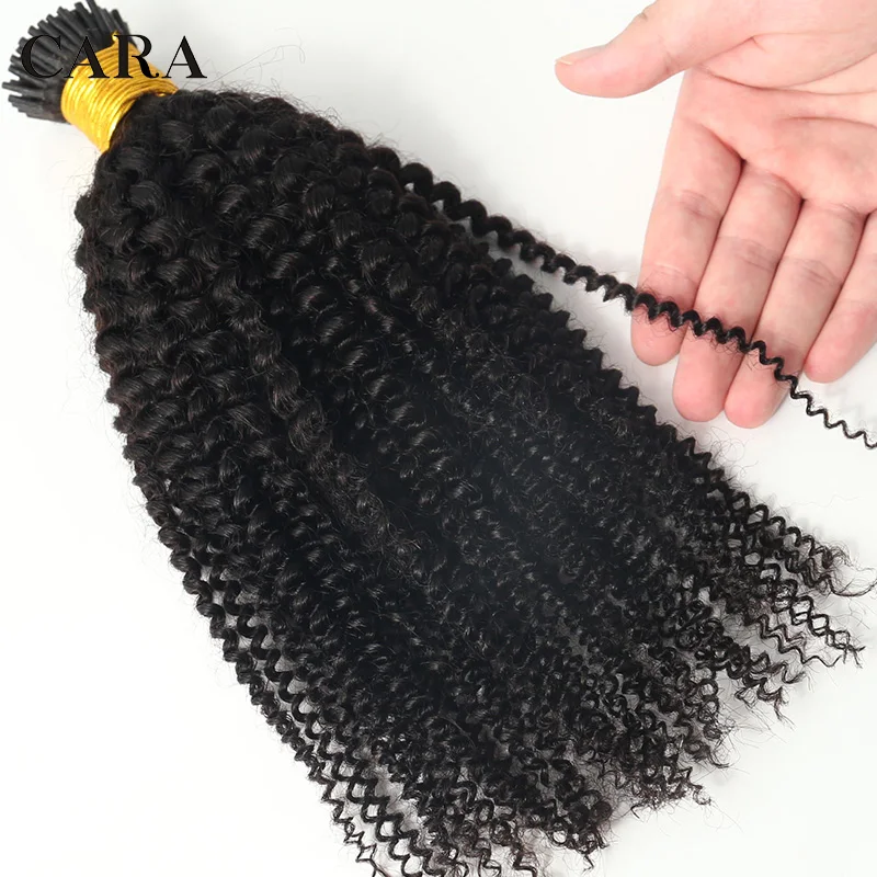 4B Afro 4C Keriting Keriting I Tip Penghubung Mikro Ekstensi Rambut Manusia Brasil Perawan Jalinan Rambut Bundel I Tip Rambut Ekstensi CARA