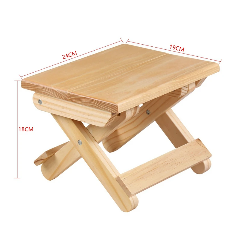 Pine Wood Folding Stool Portable Household Solid Wood Fishing Small Square Stool