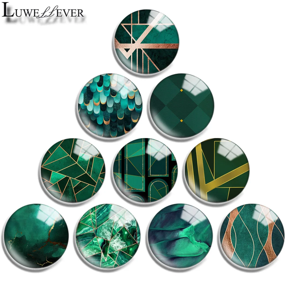 

12mm 16mm 20mm 25mm 30mm 40mm 732 Emerald Pattern Mix Round Glass Cabochon Jewelry Finding 18mm Snap Button Charm Bracelet