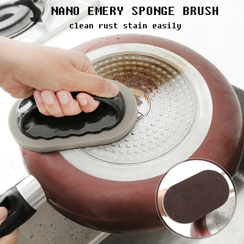 

Magic Emery Sponge Brush Wipe Eraser Cleaner Kitchen Bath Rust Strong Decontamination Cleaning Tools With Handle Brown Black