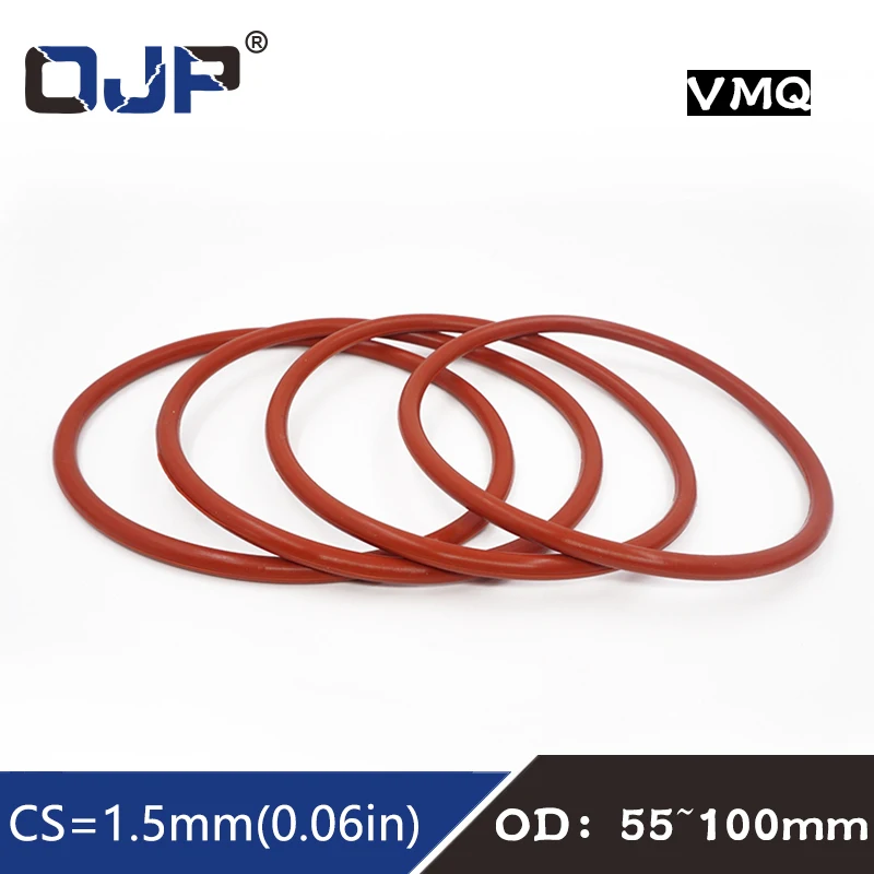 Red Silicon Ring Silicone O ring 1.5mm Thickness OD55/60/65/70/75/80/85/90/95/100mm Seal Rubber O-Ring elasticity Washer Rings