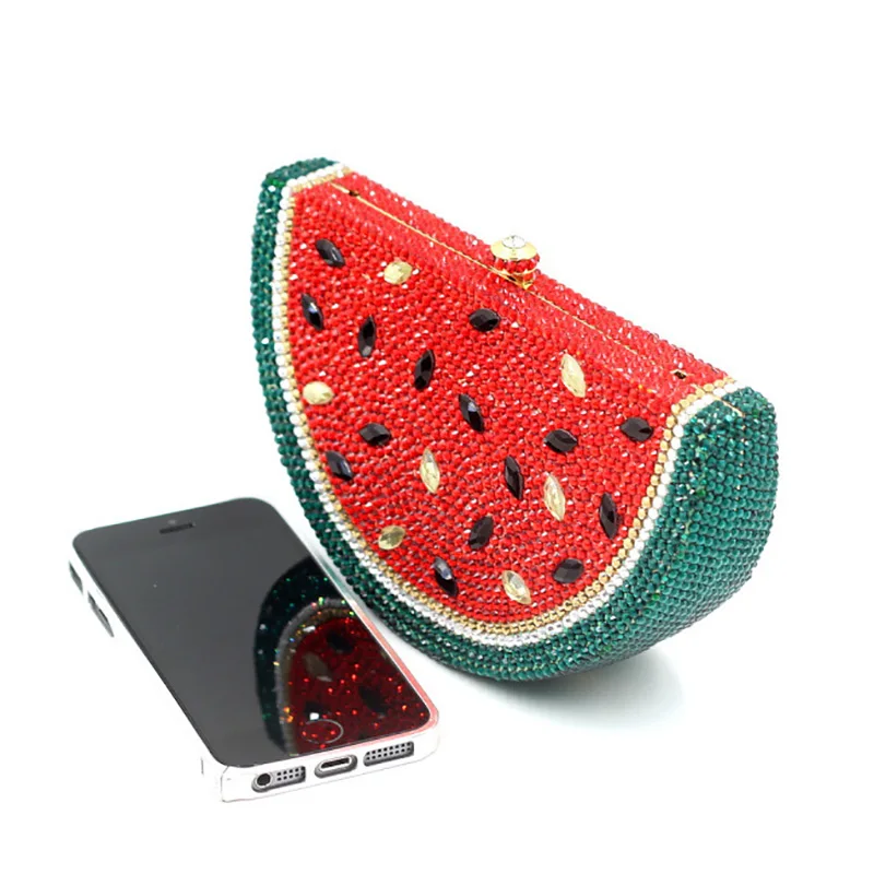 Borsa di anguria di design di lusso di tendenza con strass brillanti pochette per soldi con strass borsa di cristallo con pochette per soldi di frutta