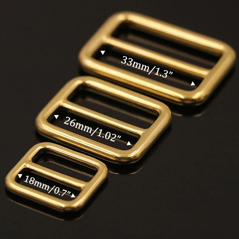 Solid Brass Rectangular Adjuster Buckle Cast Tri Glide Slide Backpack Strip webbing leather craft Bag Shoulder Strap Belt