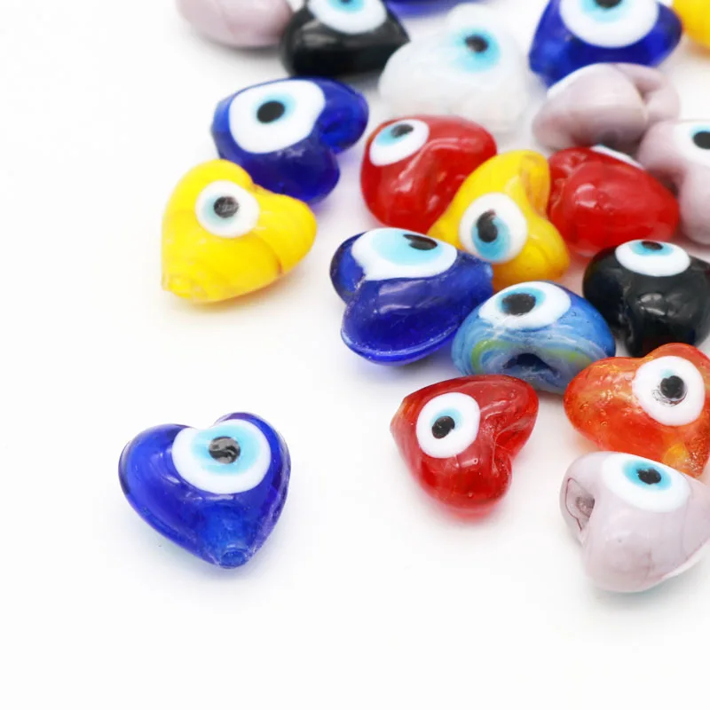 4 Stands Mixed Colors Beads 14x14mm Mini Heart Shape Eye Lampwork Charms Fit Kids Necklace Bracelets DIY Making Jewelry Beads