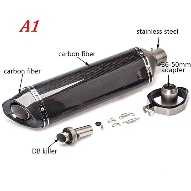 Universal Inlet 51mm Motorcycle Exhaust Pipe Length 570mm 470mm 370mm Carbon Fiber Exhaust For Z750 CB400 ER6N GY6 With Silence