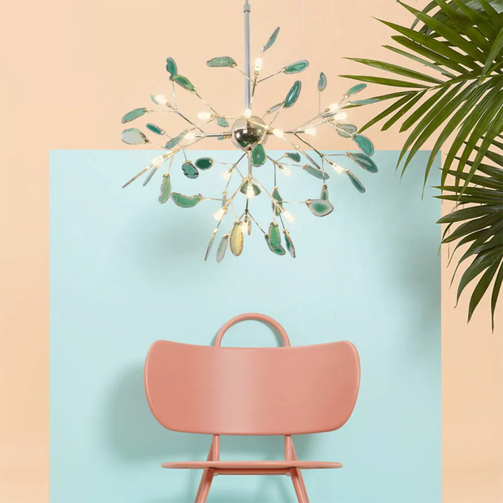 Creative Agate tree chandelier Colorful Agate G4 Luminaria Led firefly lamp Lustre Chandelier For Room dining kitchen chandelier