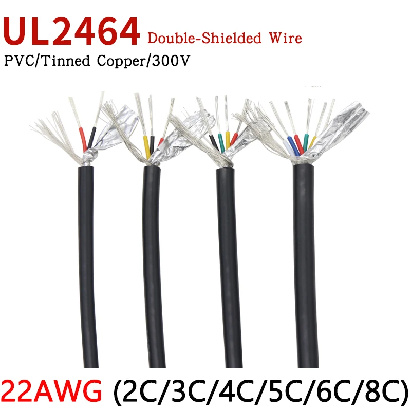 UL2464 Shielded Wire 22/24/26 AWG Audio Headphone Signal Cable 2/3/4/5/6/8 Cores 1Meter