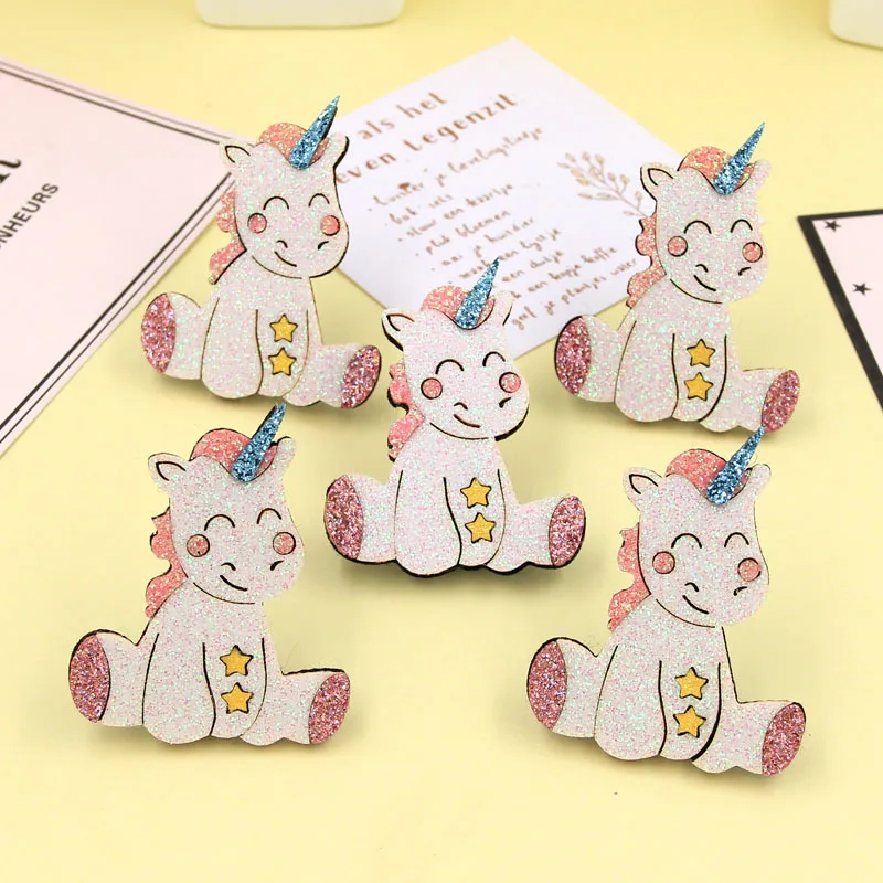 

Wholesale Boutique 50pcs Fashion Cute Glitter Unicorn DIY Parts for Hairpins Hair Clips Cartoon Horse DIY Hair Accessories