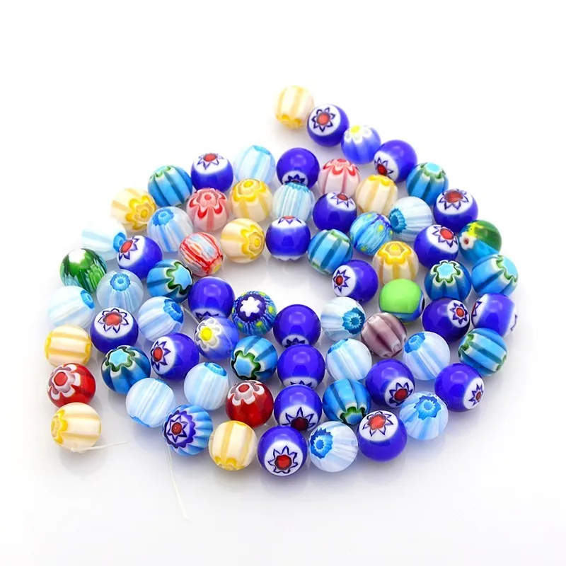 4mm 6mm 8mm 10mm colore misto fatto a mano Millefiori vetro Lampwork Bijoux perline tonde fili per gioielli che fanno accessori fai da te