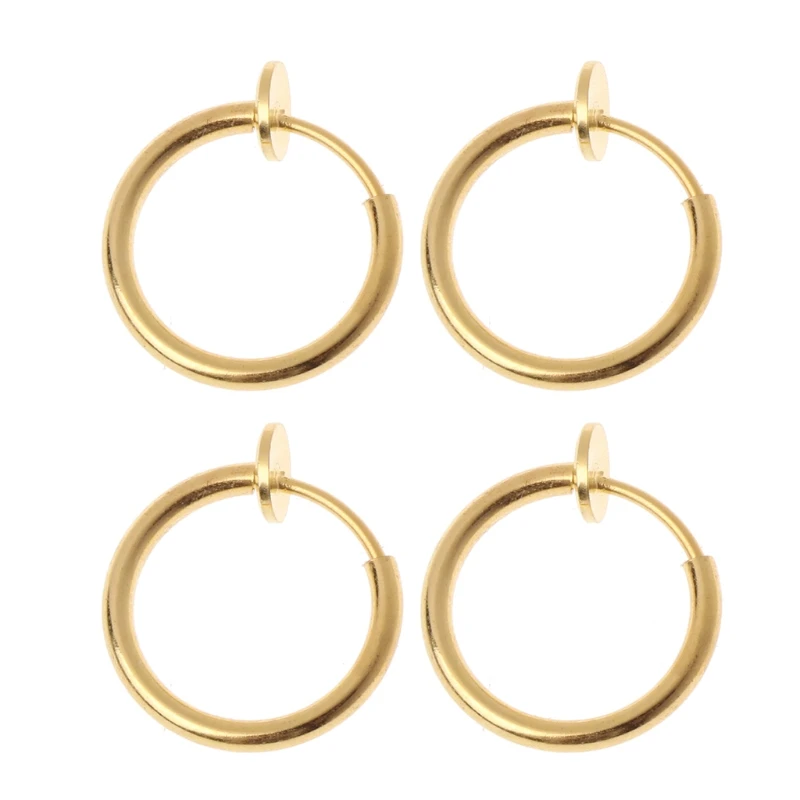 4Pcs Clip on Fake Earrings Hoop Non-pierced Nose Rings Lip Ear Clip Body Jewelry