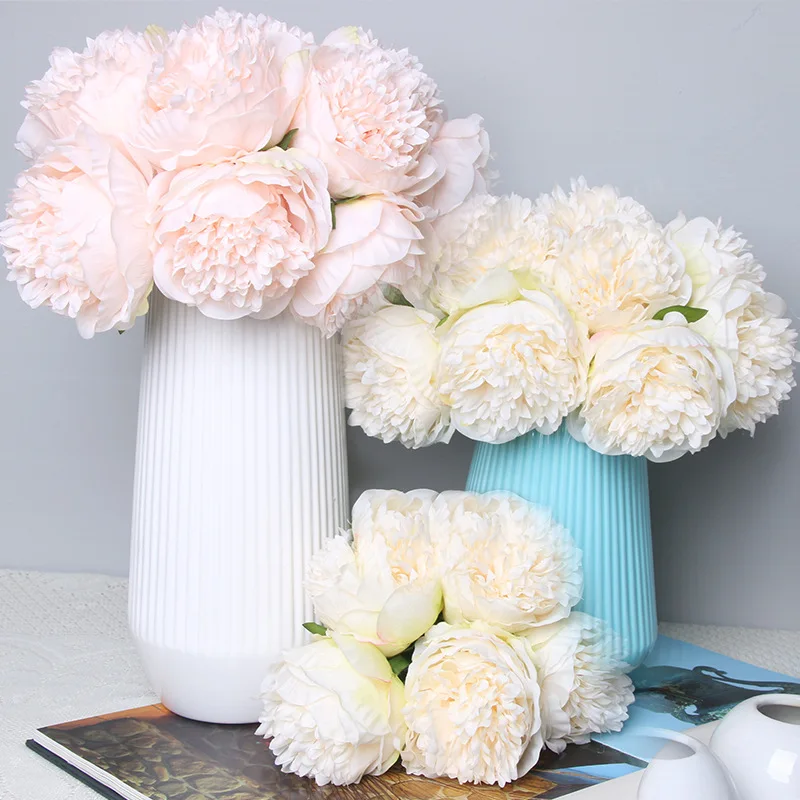 5 Heads Bouquet Artificial Fake Peony Springs Flowers Silk Flower Leaf Home Office Wedding Houes Party Festival Bar Decoration